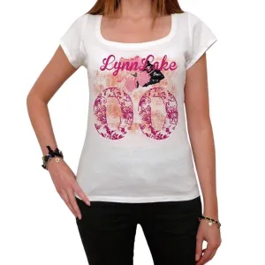 00, LynnLake, City With Number, Women's Short Sleeve Round White T-shirt 00008