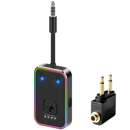 2024 Upgraded Pro Airplane Bluetooth 5.4 Transmitter for All Headphones, aptX LL, Supports 2 Headphones/AirPods, Wireless Audio Adapter for in-Flight, TV, Gym, Tablets，Metal Frame