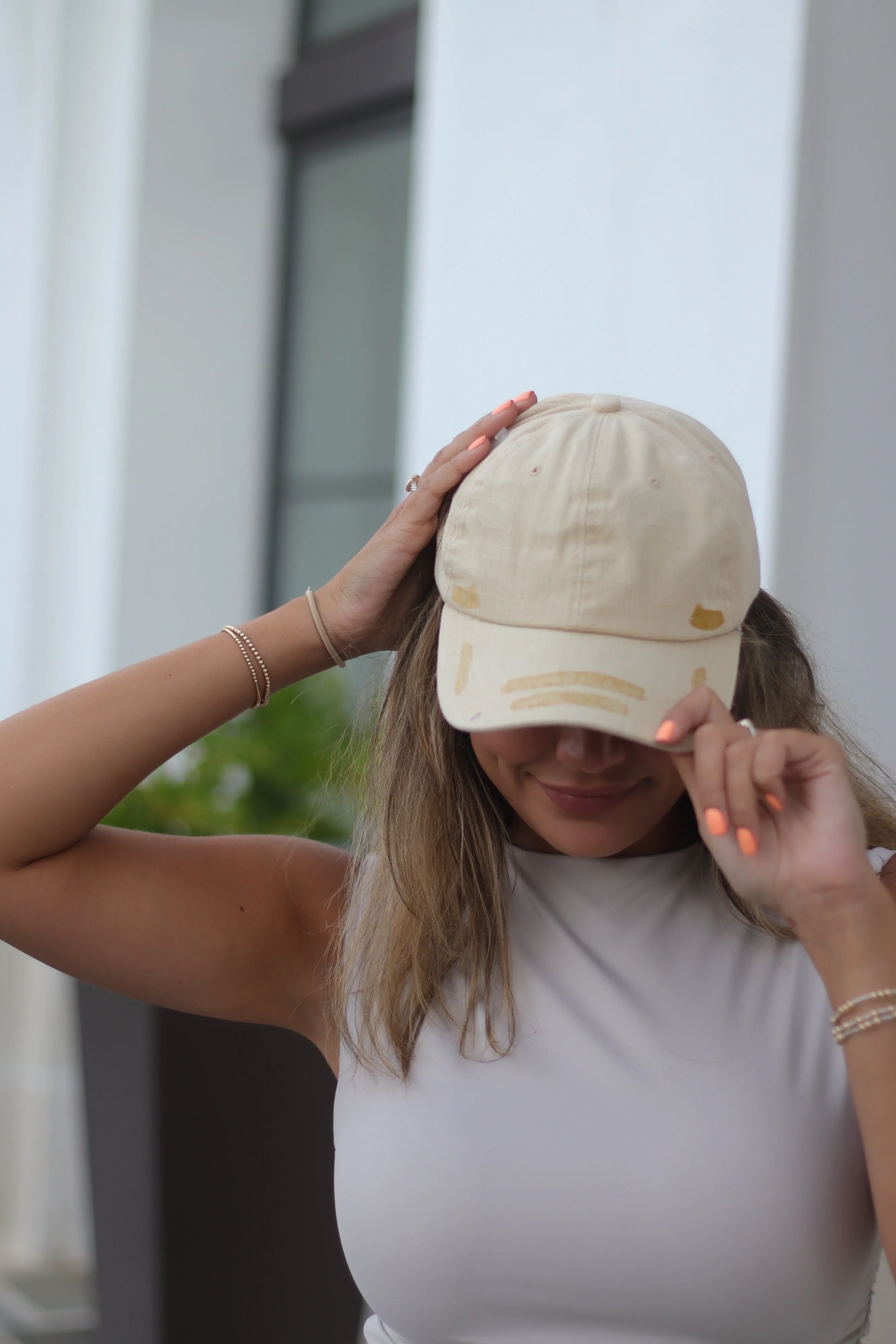 Beige Hat with Glitter Accents