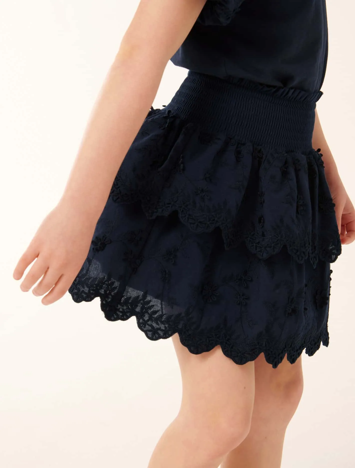 Billie Embroidered Shirred Girls Skirt