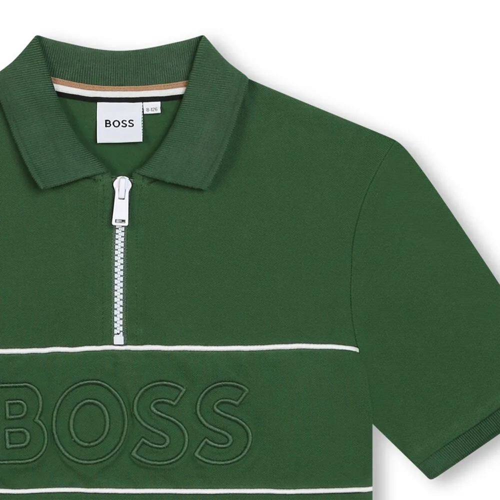 Boss Polo Zip Logo Green