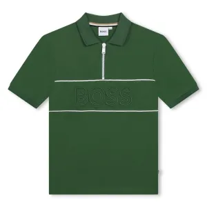 Boss Polo Zip Logo Green