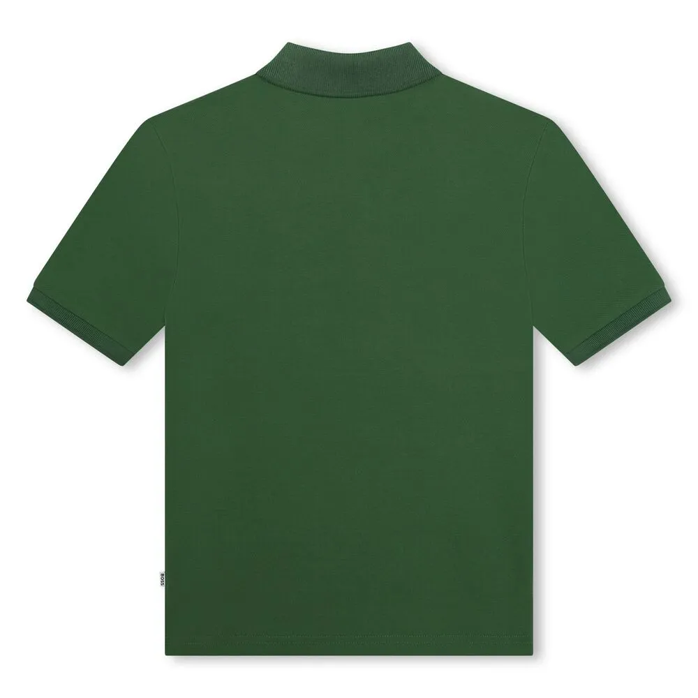 Boss Polo Zip Logo Green