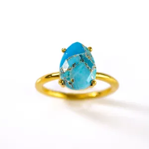 Copper Turquoise Teardrop Prong Set Ring • December Birthstone