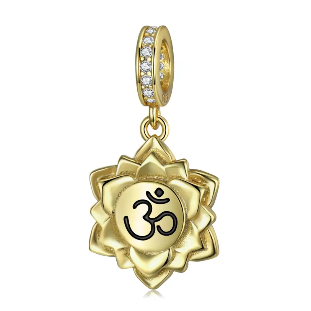 Crystallized OM Flower Mandala Charm Yellow 925 Sterling Silver