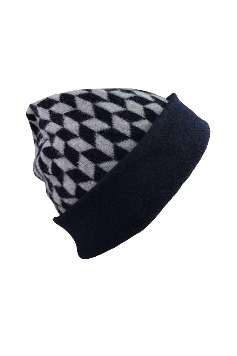 Graphic Chevron Beanie Hat - Navy