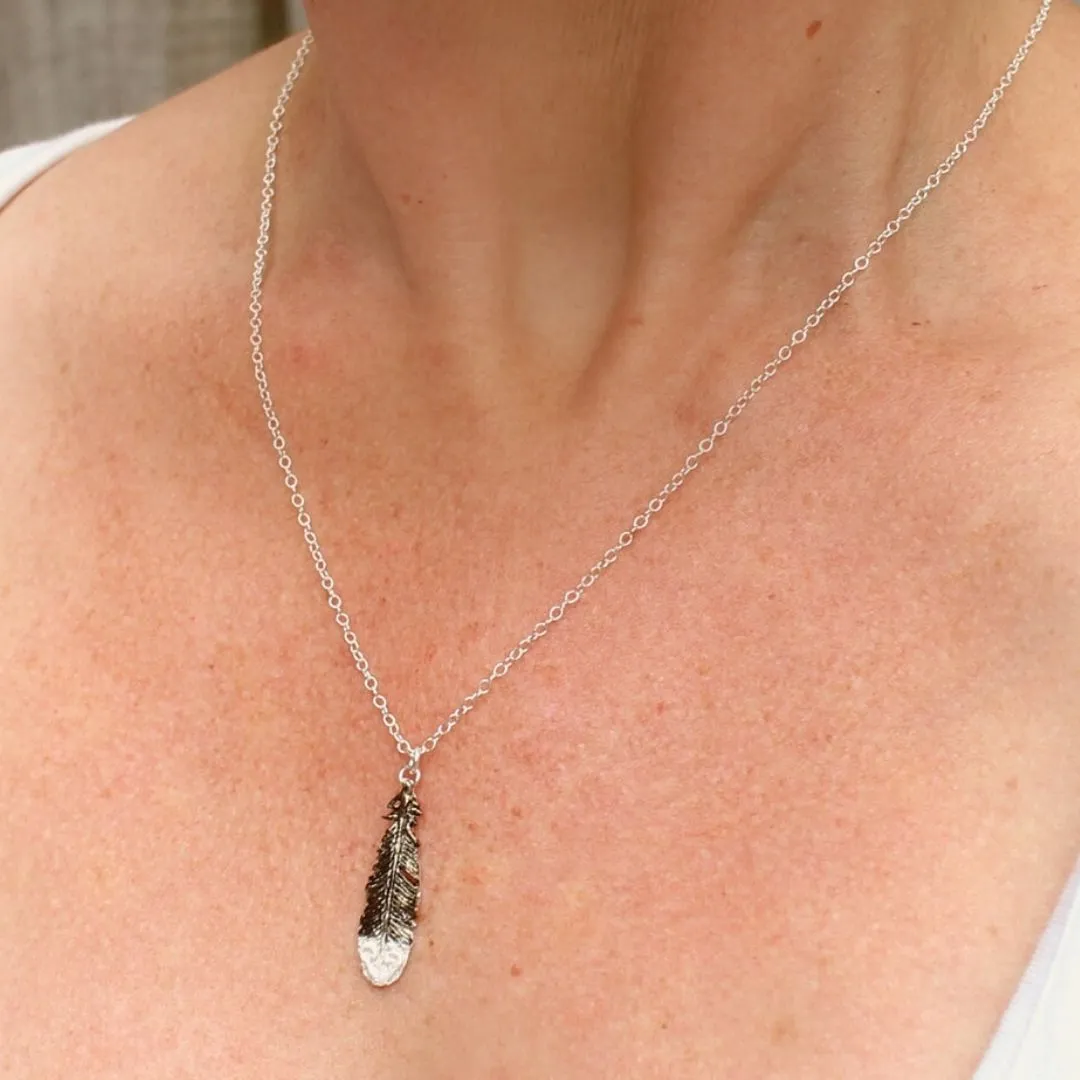 Huia Feather Necklace - Handpainted Silver