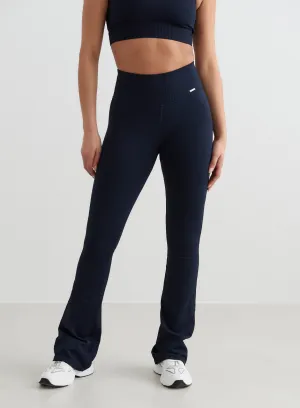 Navy Ribbed Seamless Flare Tights