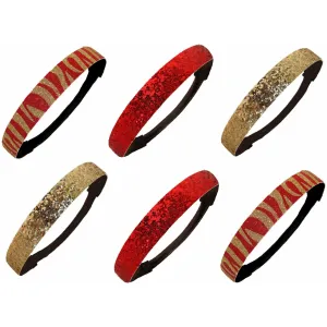 Red Gold Zebra Glitter Headbands - 6 Pack