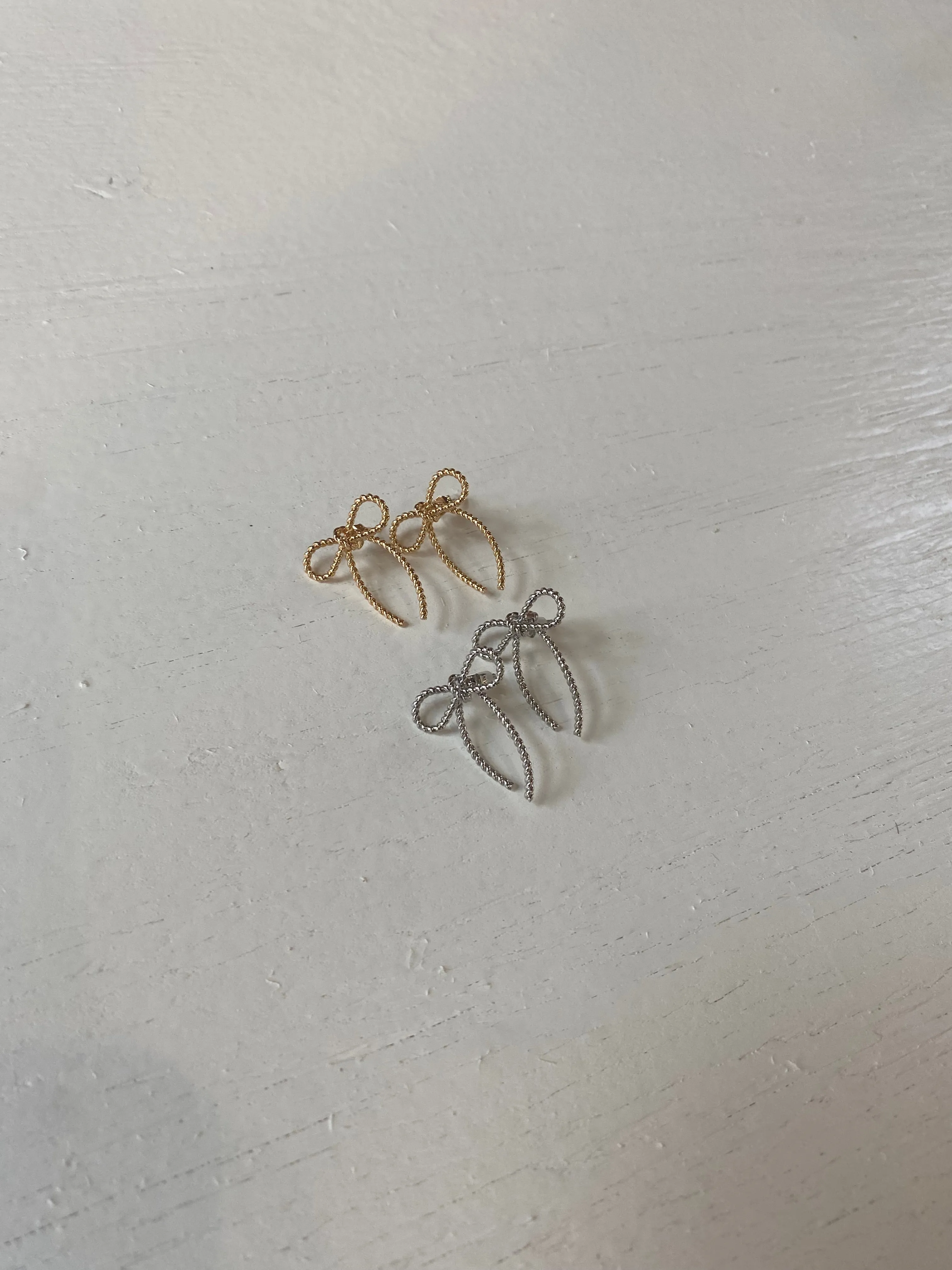 Rope Bow Stud Earrings | Silver   Gold