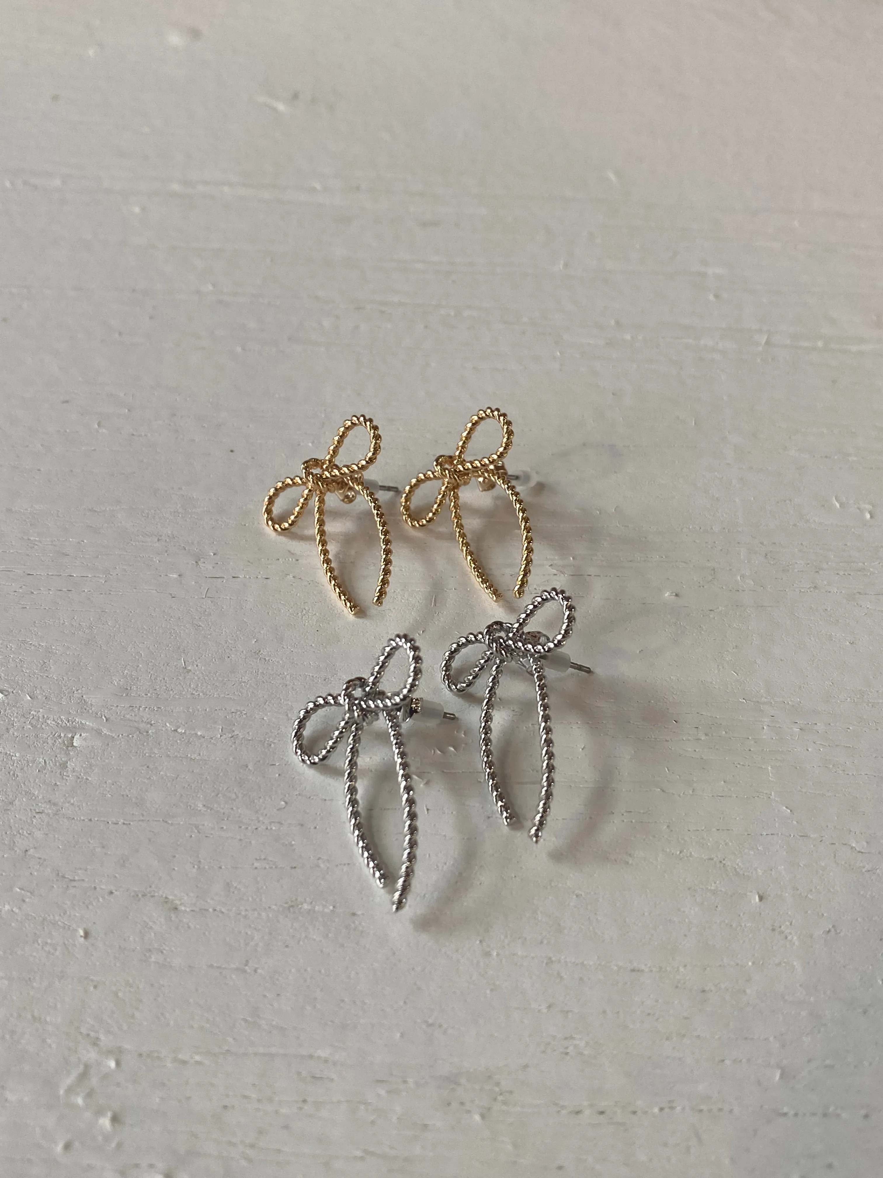 Rope Bow Stud Earrings | Silver   Gold