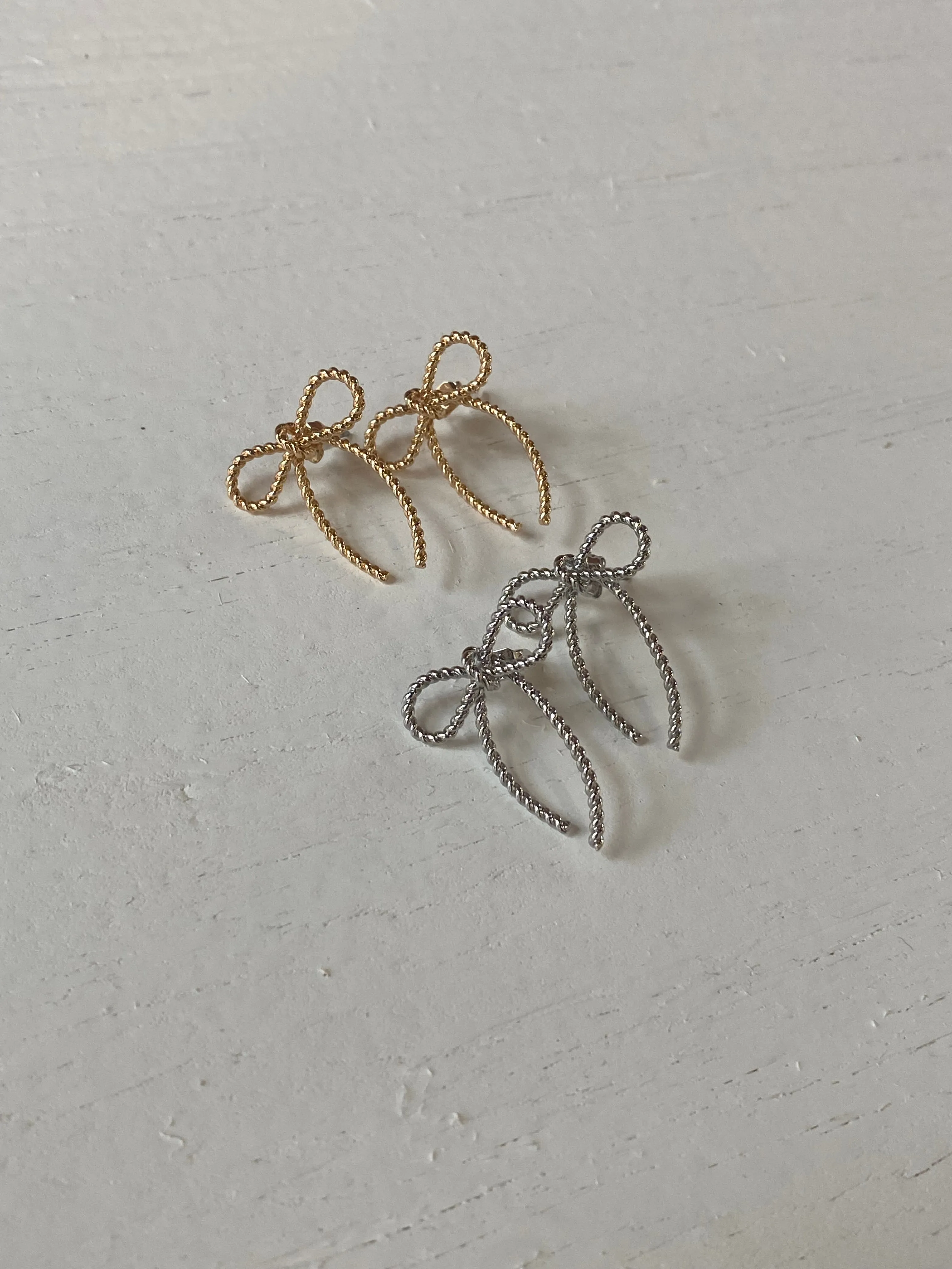 Rope Bow Stud Earrings | Silver   Gold