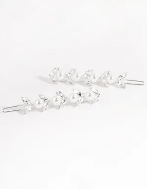 Silver Diamante & Pearl Row Clip Pack