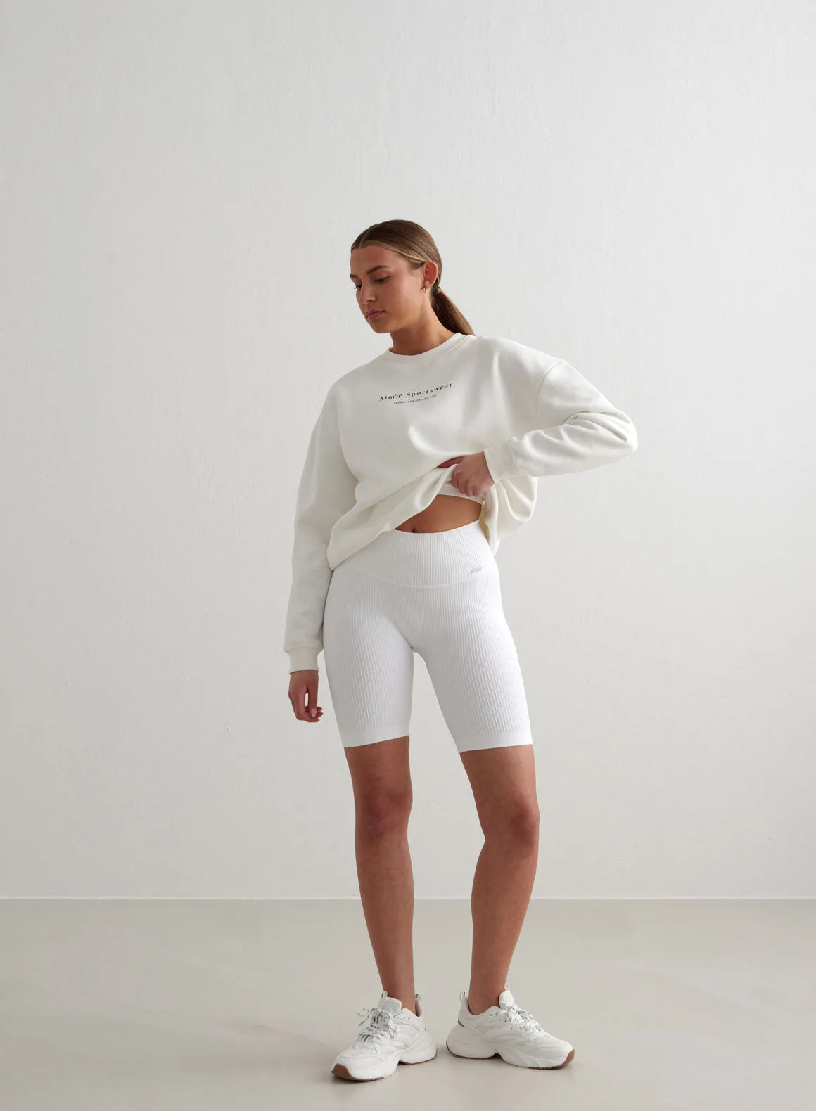 White Ribbed Seamless Biker Shorts